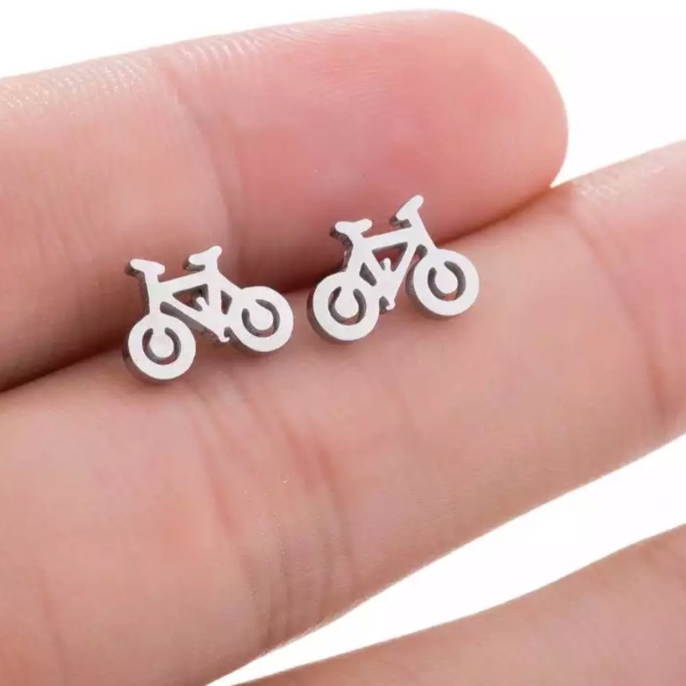 BIKE SILVER Stainless Steel Stud Earrings with Gift Bag